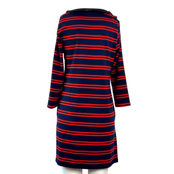Halogen Women Striped Sweater Dress Stretch Side Slit Cowl Neck Blue Red Size S - Picture 2 of 11
